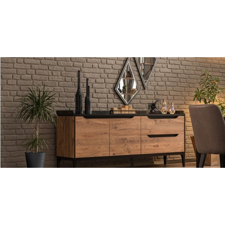 Salle à manger KNIDOS noir et bois Salle à manger KNIDOS noir et bois