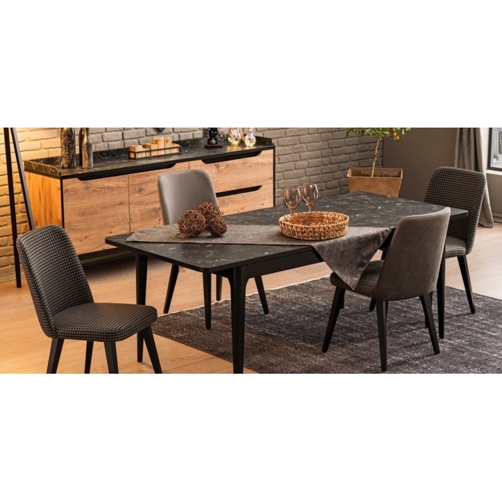 Salle à manger KNIDOS noir et bois Salle à manger KNIDOS noir et bois