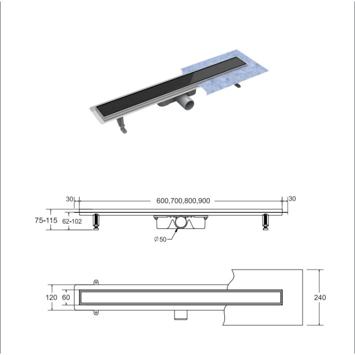 Canal de duche linear BLACK 70 cm