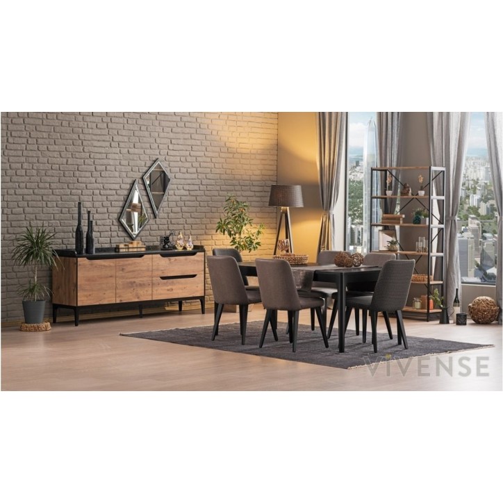 Salle à manger KNIDOS noir et bois Salle à manger KNIDOS noir et bois