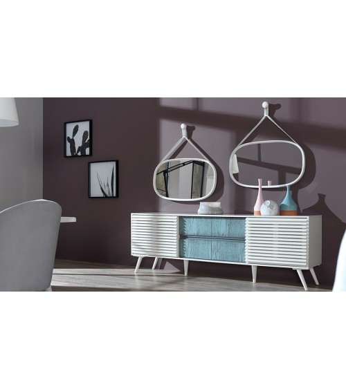 Salle à manger CUMBA Moonstone blanc et bleu-gris