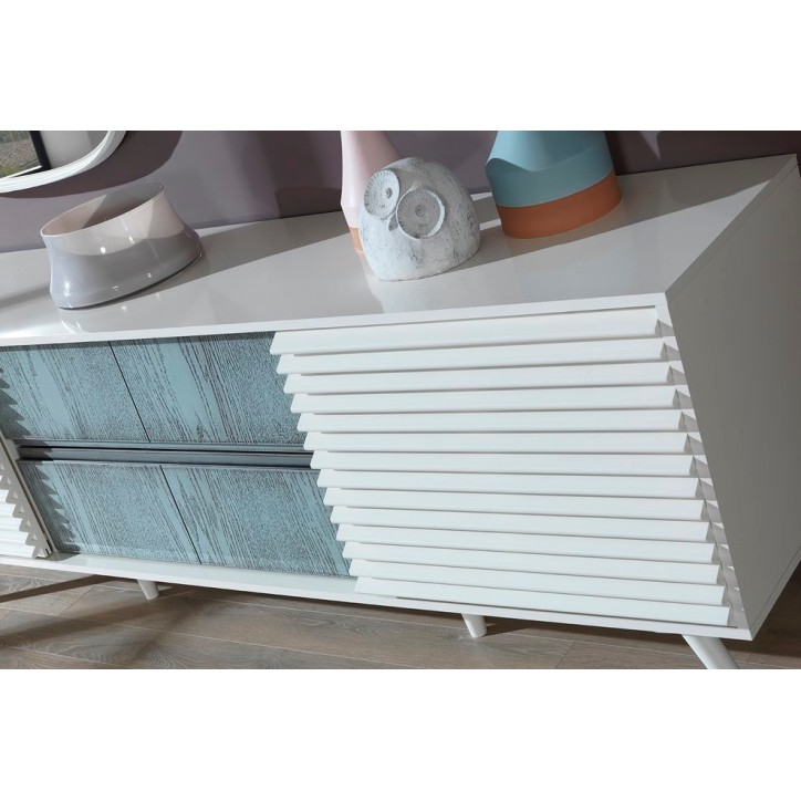 Salle à manger CUMBA Moonstone blanc et bleu-gris