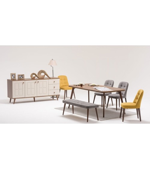 Salle à manger LADEZMA noyer et crème