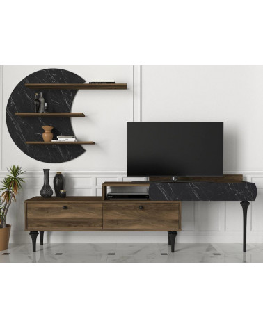 Ensemble meuble TV PADRE noyer marbre 181 cm