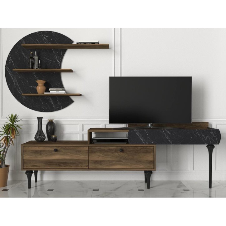 Ensemble meuble TV PADRE noyer marbre 181 cm