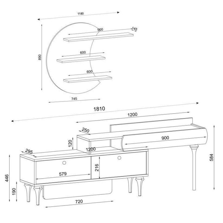 PADRE walnoot marmeren TV-meubel 181 cm PADRE walnoot marmeren TV-meubel 181 cm