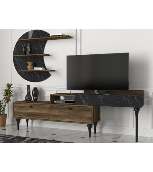 Ensemble meuble TV PADRE noyer marbre 181 cm