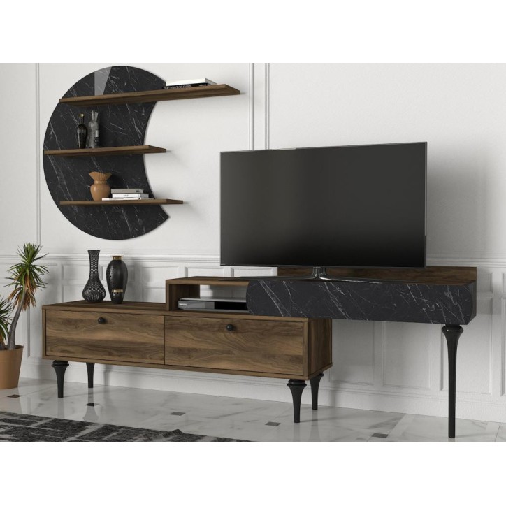 Ensemble meuble TV PADRE noyer marbre 181 cm