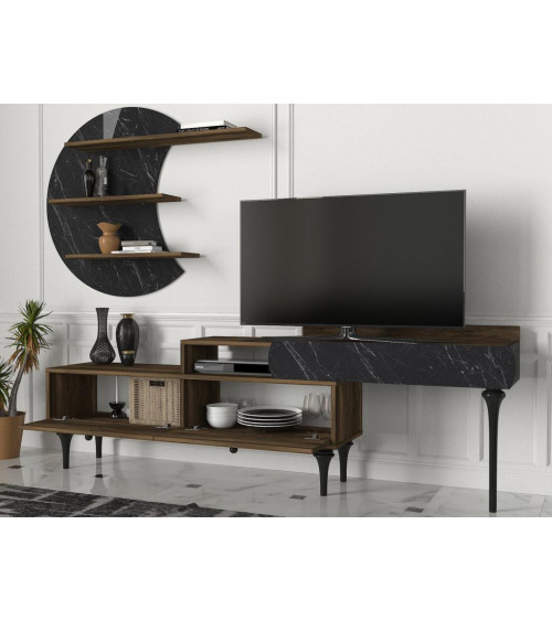 Ensemble meuble TV PADRE noyer marbre 181 cm