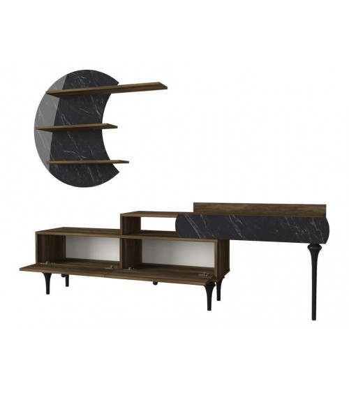 Ensemble meuble TV PADRE noyer marbre 181 cm