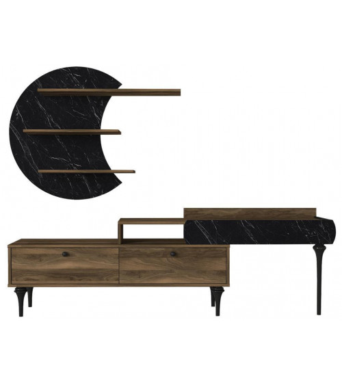 Ensemble meuble TV PADRE noyer marbre 181 cm