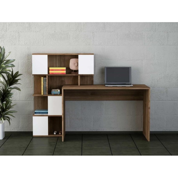 Conjunto escritorio y librería TOTEM blanco y nogal Conjunto escritorio y librería TOTEM blanco y nogal