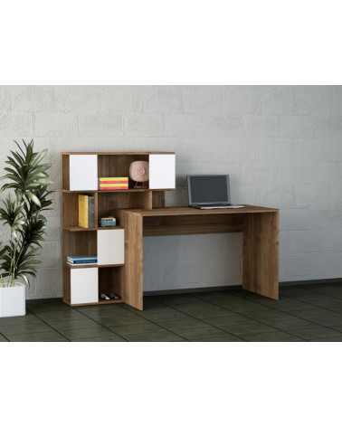 Bureau en boekenkast TOTEM wit walnoot