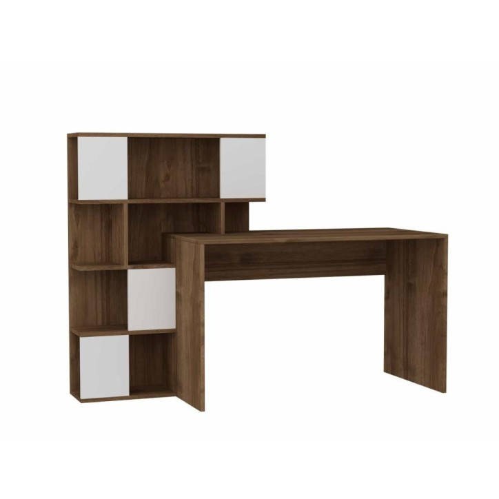 Ensemble bureau et bibliothèque TOTEM blanc noyer Ensemble bureau et bibliothèque TOTEM blanc noyer