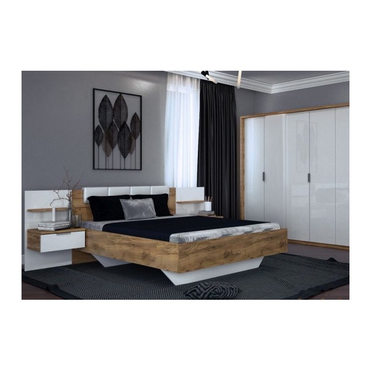 Chambre  ASTO II ,  blanc laqué et chêne clair 180x200 cm