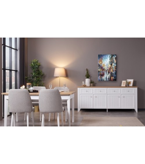 Buffet LORINE 4 portes 2 tiroirs 200 cm blanc