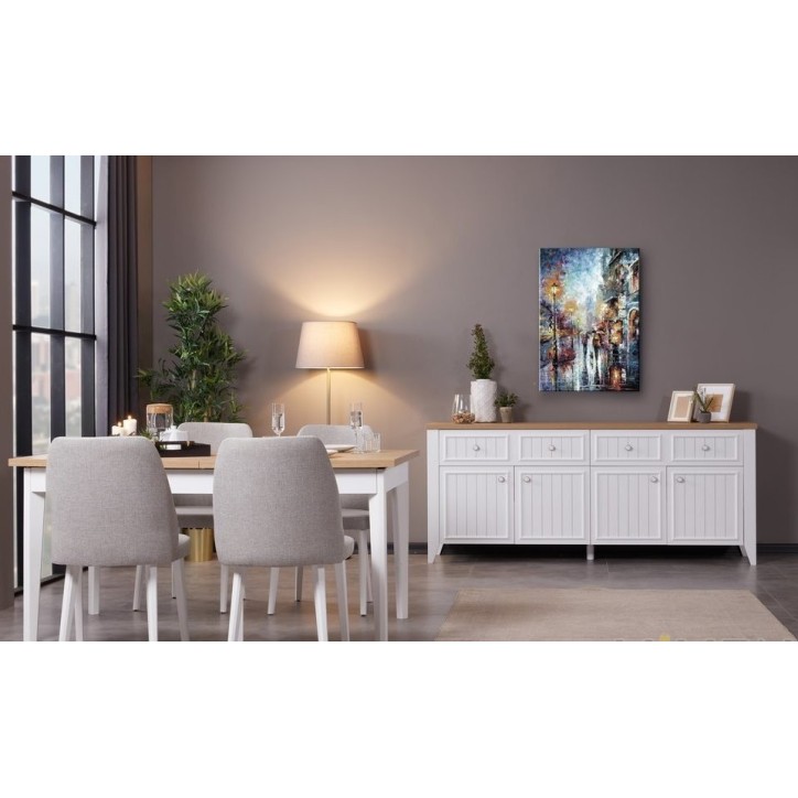 Buffet LORINE 4 portes 2 tiroirs 200 cm blanc