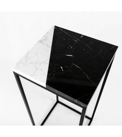 Table d'appoint en marbre noir et blanc 30 x 30 x 42 cm