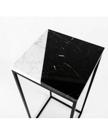 Table d'appoint en marbre noir et blanc 30 x 30 x 42 cm
