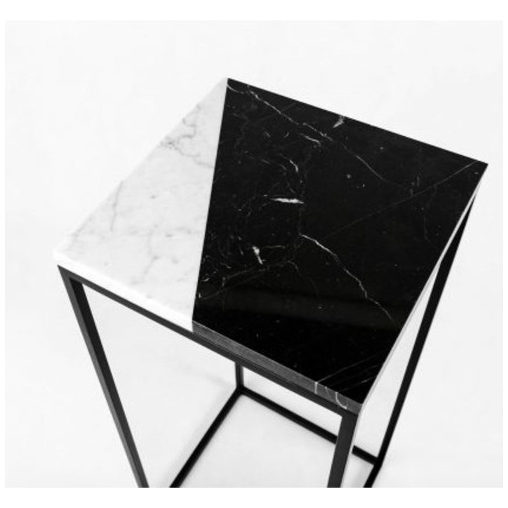 Mesa de apoyo en mármol natural negro y blanco 30 x 30 x 42 cm Mesa de apoyo en mármol natural negro y blanco 30 x 30 x 42 cm