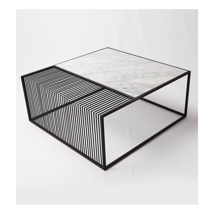 Table basse en marbre blanc et métal 100 x 100 x 40 cm