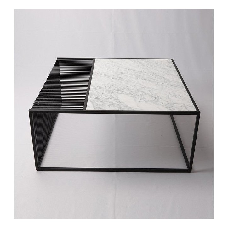 Table basse en marbre blanc et métal 100 x 100 x 40 cm