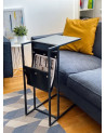 Table d'appoint en marbre noir et cuir