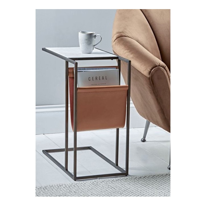 Table d'appoint en marbre blanc et cuir