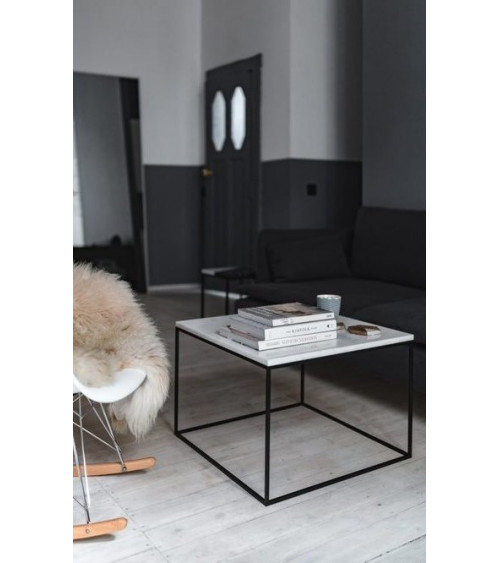 Mesa de centro CUADRADA de mármol blanco y metal 60cm