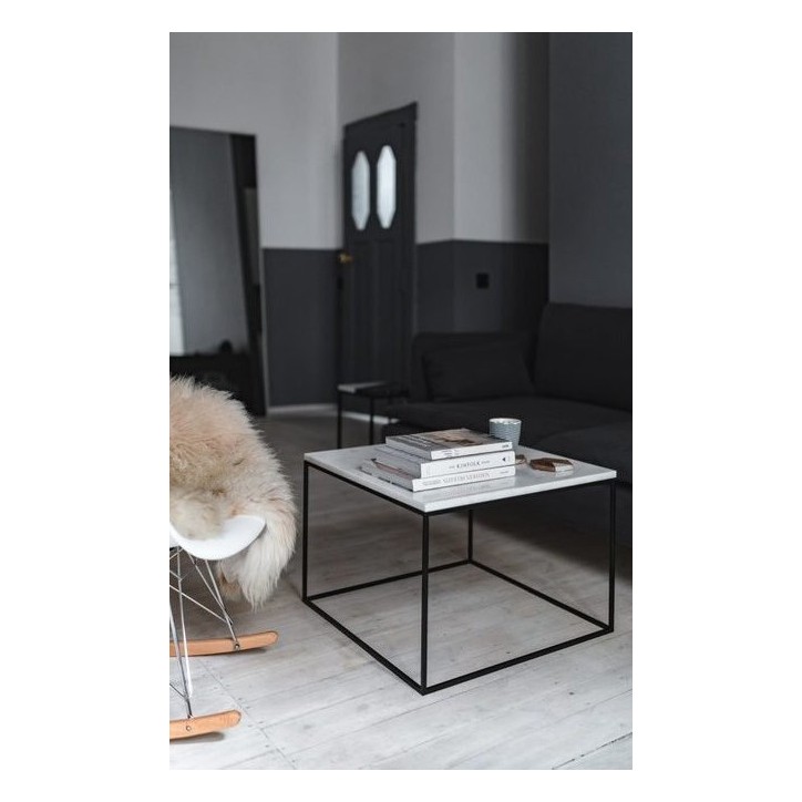 Mesa de centro CUADRADA de mármol blanco y metal 60cm