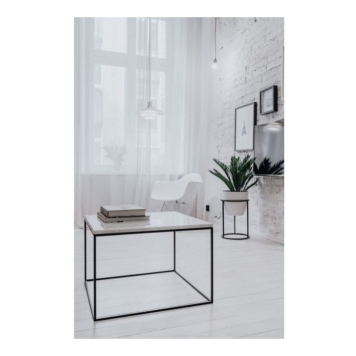 Table basse CARREE en marbre blanc et métal 60cm