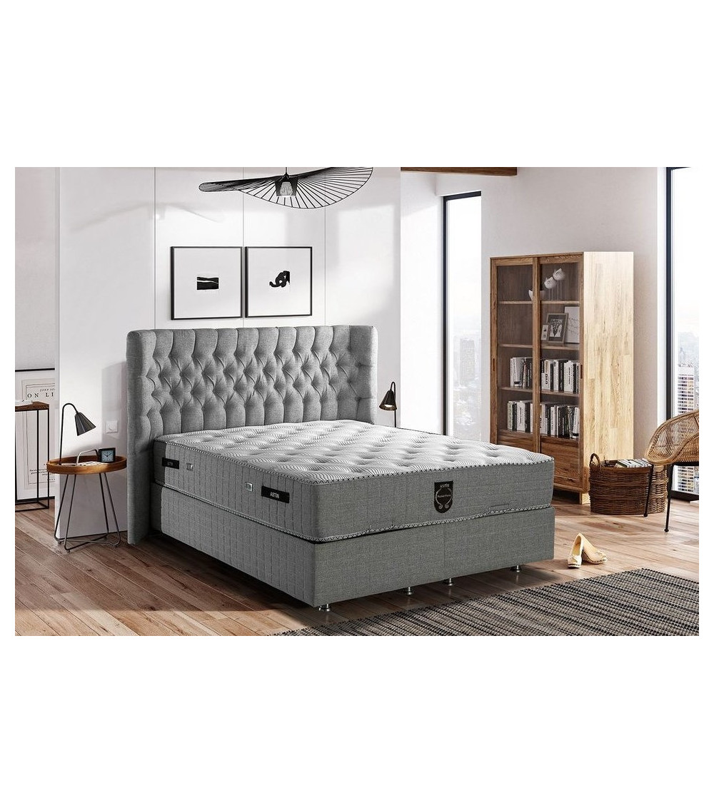 Cama cofre BELLE antracita + colchón y cabecero incluidos 90/160x200 cm