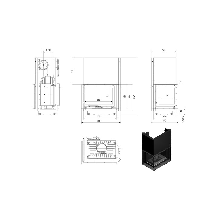Inserto para chimenea MAJA 8 BS cristal en el lado izquierdo puerta de guillotina