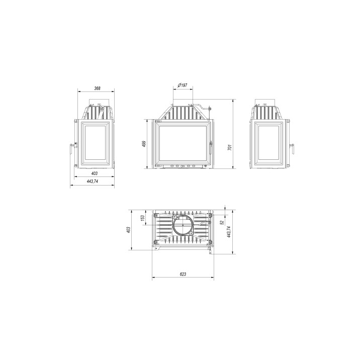 Insert cheminée MAJA 8 KW 3 côtés vitrés