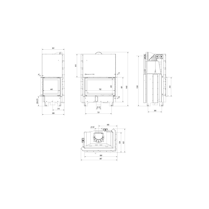 Insert cheminée MBO 15  BS vitre à droite ouverture relevable + 4 bouches recuperateur