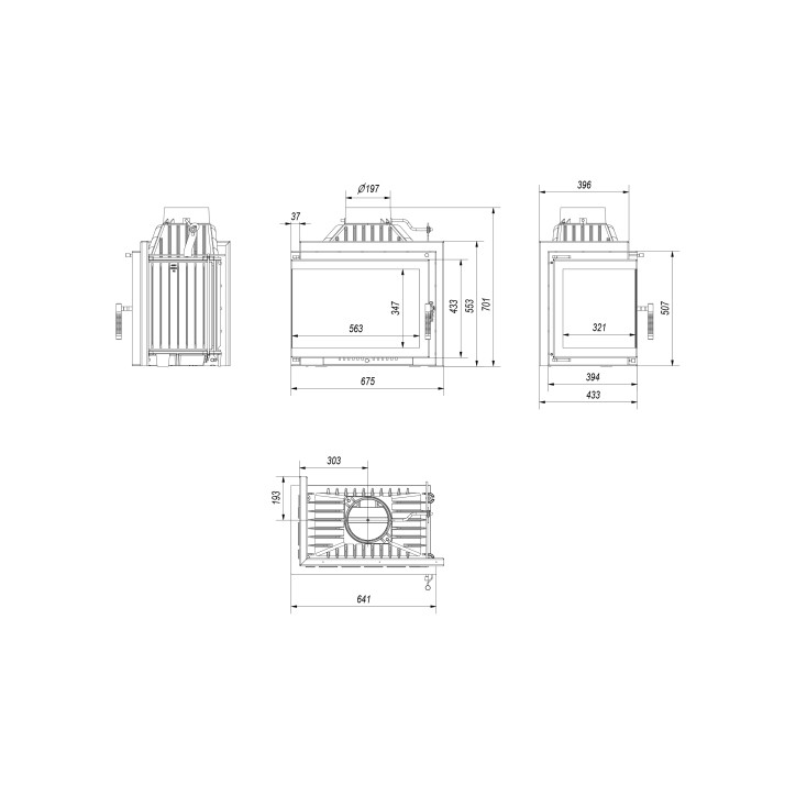 Insert cheminée SMART MS 8 BS 200 mm vitre à gauche