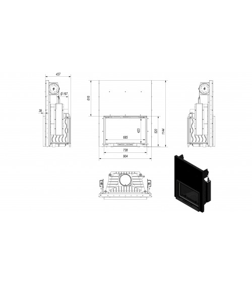 Inserire l'angolo camino Trivision 10 kw