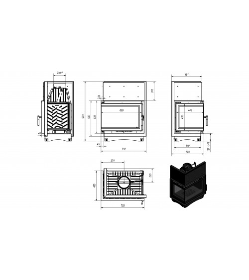 Inserire l'angolo camino Trivision 10 kw