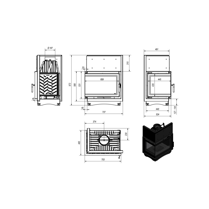Insert cheminée ZUZIA 16 BS DECO vitre à gauche Insert cheminée ZUZIA 16 BS DECO vitre à gauche