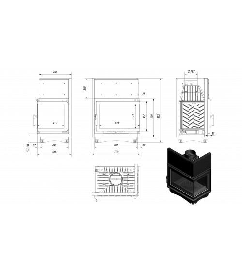 Insert cheminée ZUZIA BS 16 KW vitre à droite