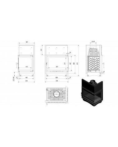 Insert cheminée ZUZIA BS 16 KW vitre à droite
