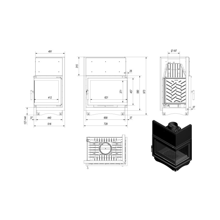 Insert cheminée ZUZIA BS 16 KW vitre à droite Insert cheminée ZUZIA BS 16 KW vitre à droite