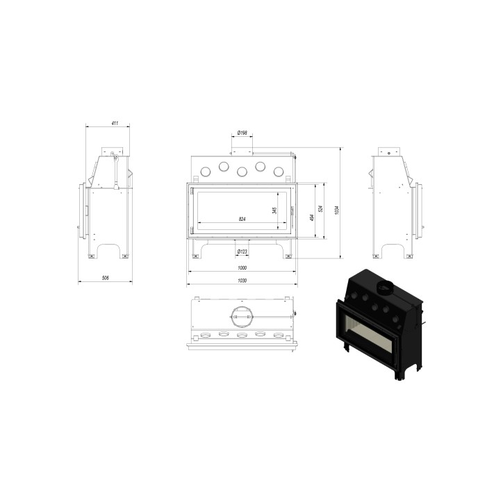 Inserire l'angolo camino Trivision 10 kw