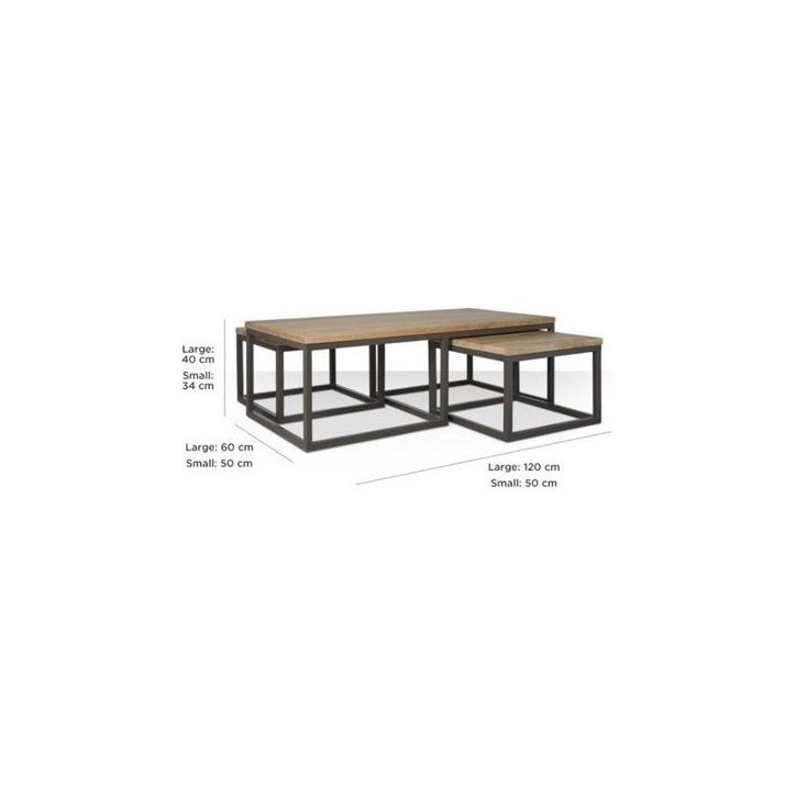 Mesa de centro + 2 mesas nido de madera y metal