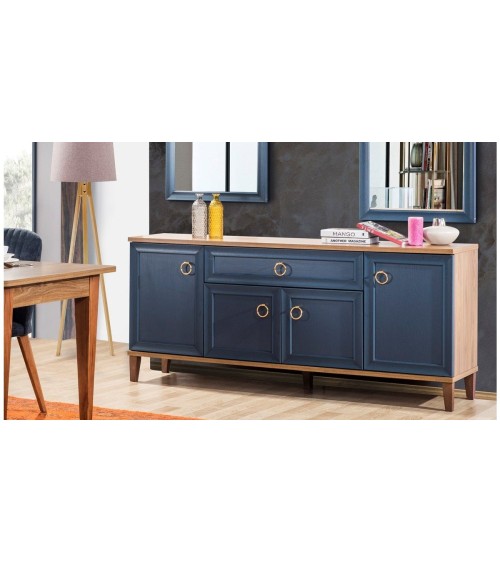 Buffet INDIGO 4 portes 1 tiroir 190 cm bleu