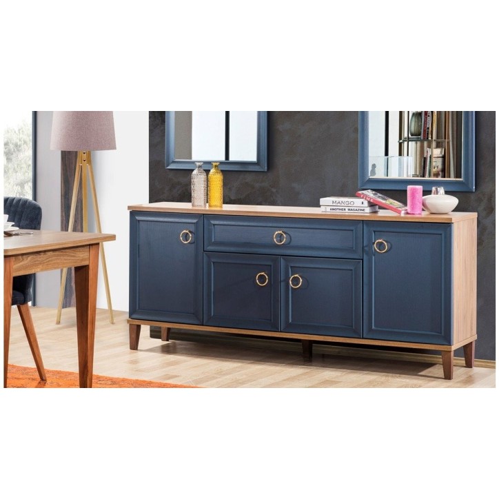 Buffet INDIGO 4 portes 1 tiroir 190 cm bleu