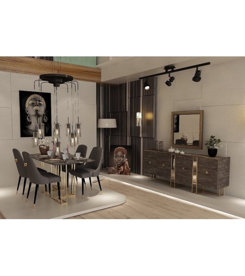 Salle à manger AYA brun, effet marbre et doré