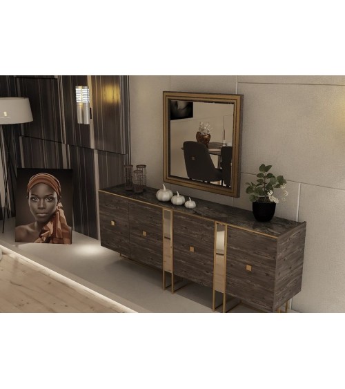 Salle à manger AYA brun, effet marbre et doré