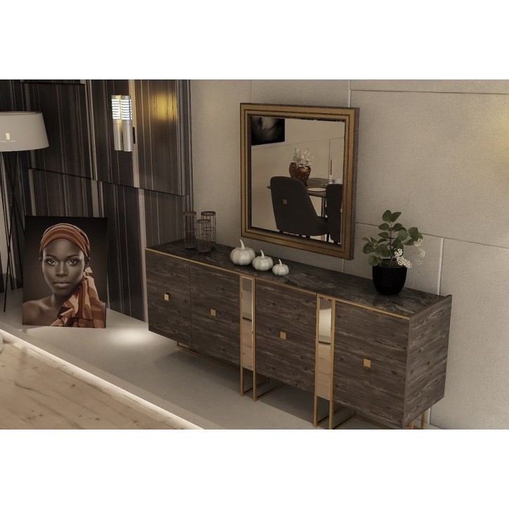 Salle à manger AYA brun, effet marbre et doré Salle à manger AYA brun, effet marbre et doré