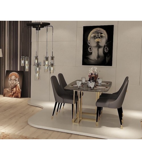 Salle à manger AYA brun, effet marbre et doré